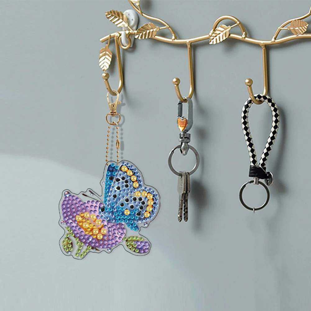 6Pcs Double Sided Special Shaped Butterfly Diamond Painting Keychain for Adults