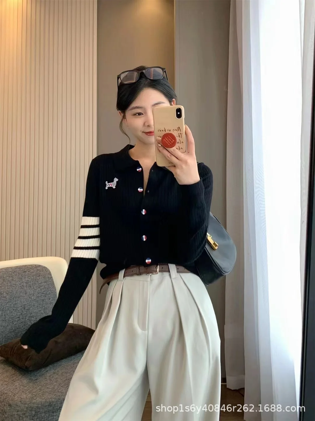 Nigikala Nigikala Bumping Color With A Soft Glutinous Wool Knit POLO Collared Thin Coat Female Spring Animal Embroidered Opener