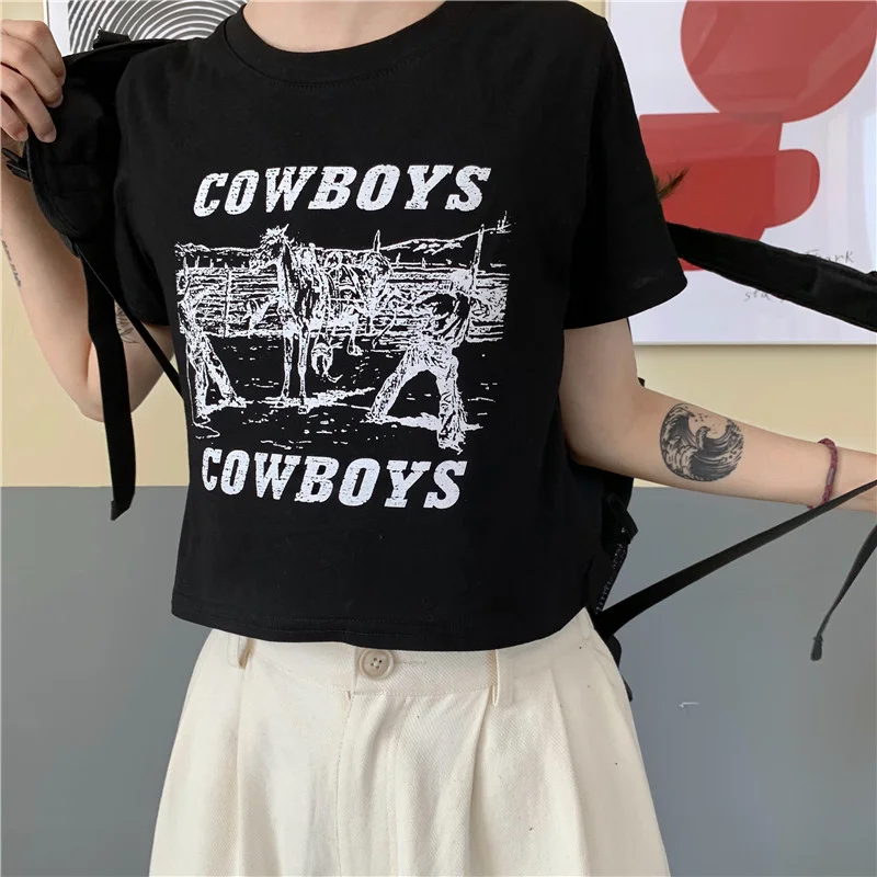 Brownm Brownm Print Short Short-Sleeved T-Shirt Female 2024 Summer Dress New Korean Version Design Sense Girl Slim Student Jacket