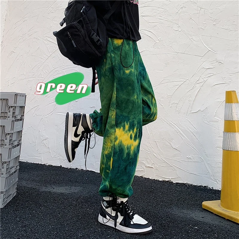 Christmas Gifts Women Hip Hop Straight Loose Pants High-Waisted Casual Aurora Green Personality Tie-Dye Gradient Straight Casual Pants Leggings