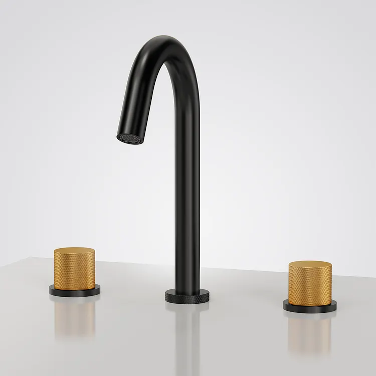 EVERSTEIN High Arc Widespread Bathroom Sink Faucet Black & Gold