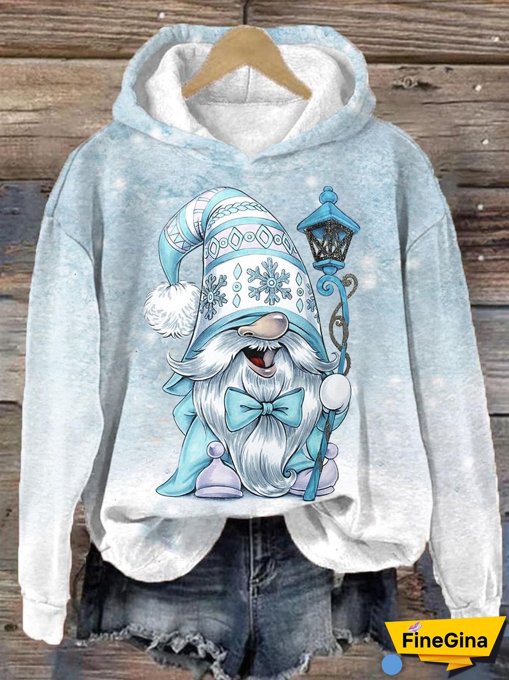 Snowman Gnome Print Hooded Top