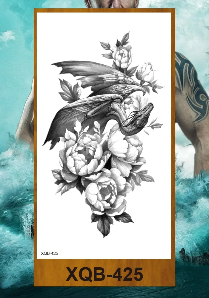 Temporary Tattoos Stickers Dragon Snake Tiger Totem Pterosaur Demon Beast Men Women Adult Girl Flower Arm Chest Fake Tatoo DIY