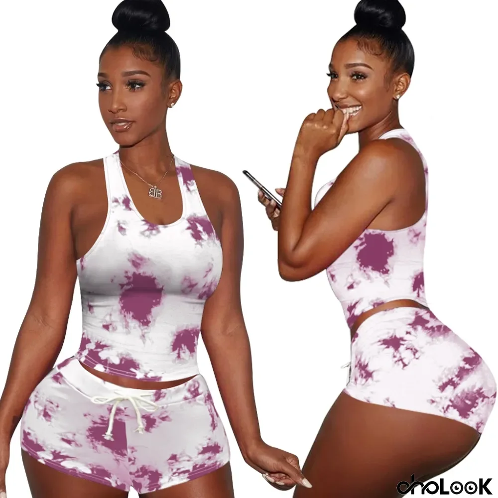 Summer Tie Dye Two Piece Biker Shorts Set