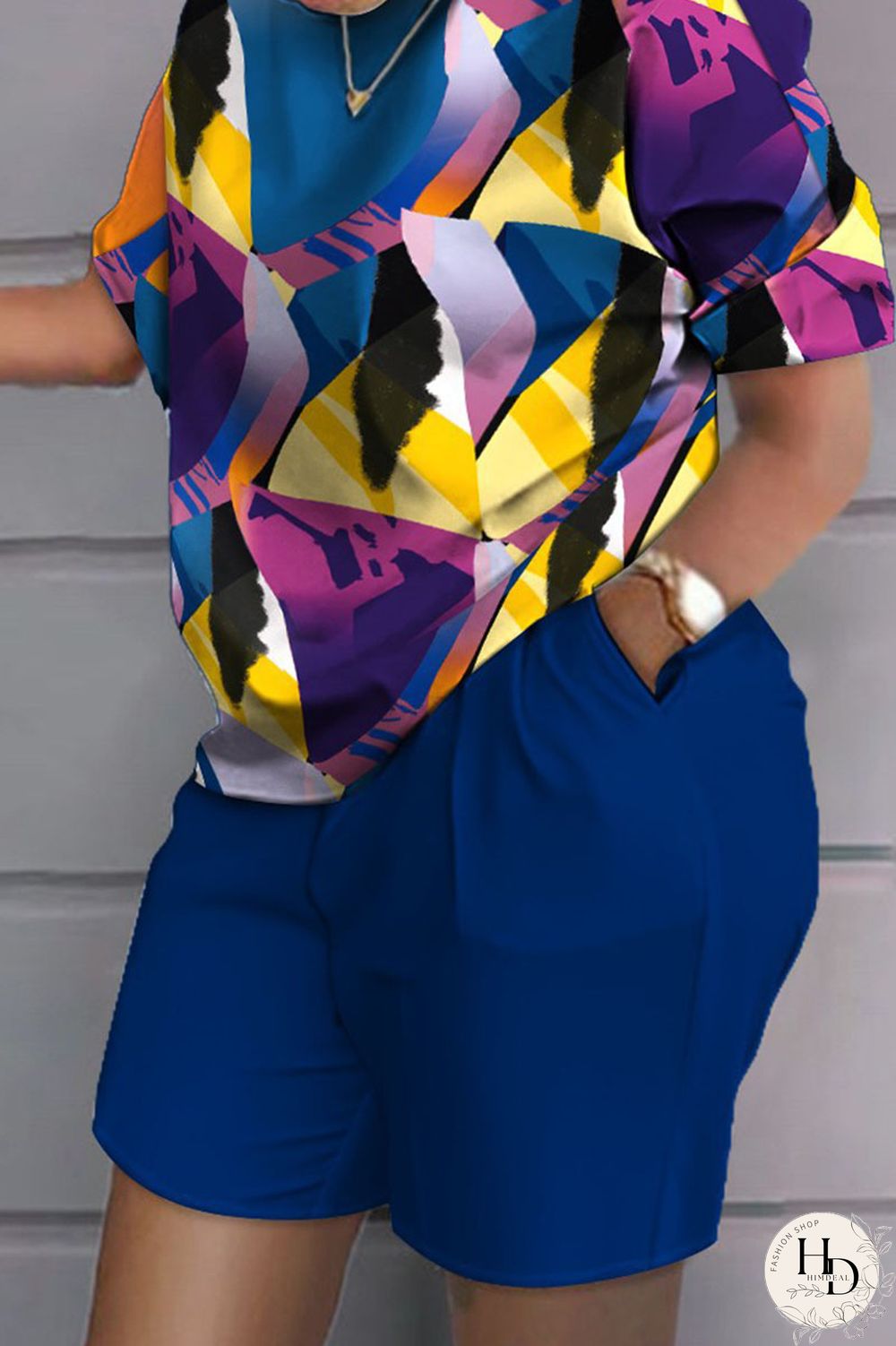 Grey Black Casual Print Patchwork O Neck Short Sleeve Two Pieces