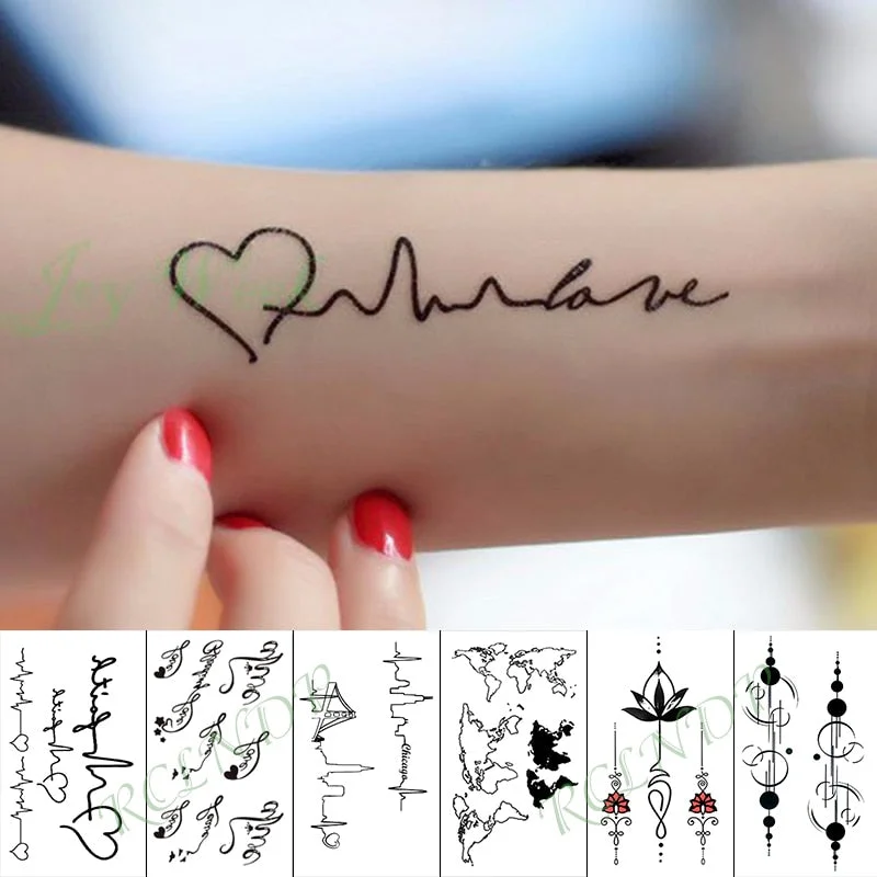 Waterproof Temporary Tattoo Sticker Love Heart Heartbeat Fake Tatto sexy clavicle Hand Arm Flash Tatoo for Kid Girl Men Women