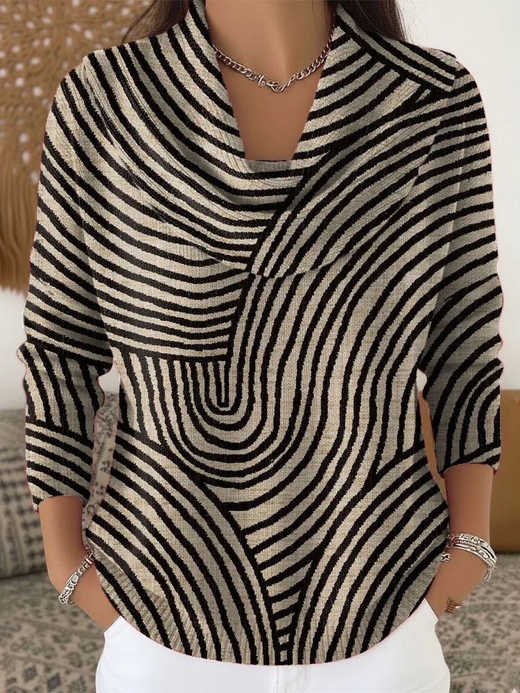 Women's Vintage Abstract Geometry Art Print Cowl Neck Sweater