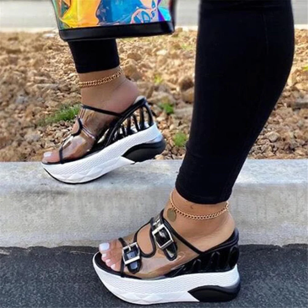Comemore 2021 New Transparent Wedges Slippers Comfortable Summer Platform Sandals Women High Heels Female Flipflop Shoes Woman