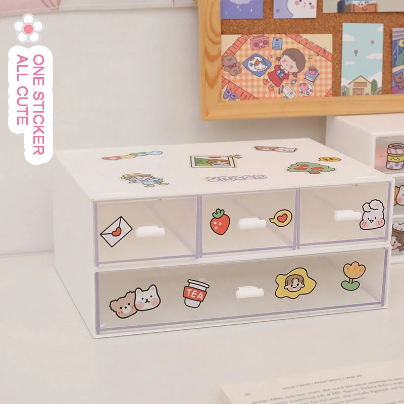 W&G Ins Drawer Type Desktop Storage Box Transparent Student Dormitory Miscellaneous Cosmetics Rack Desk Kawaii Organize Box 2021