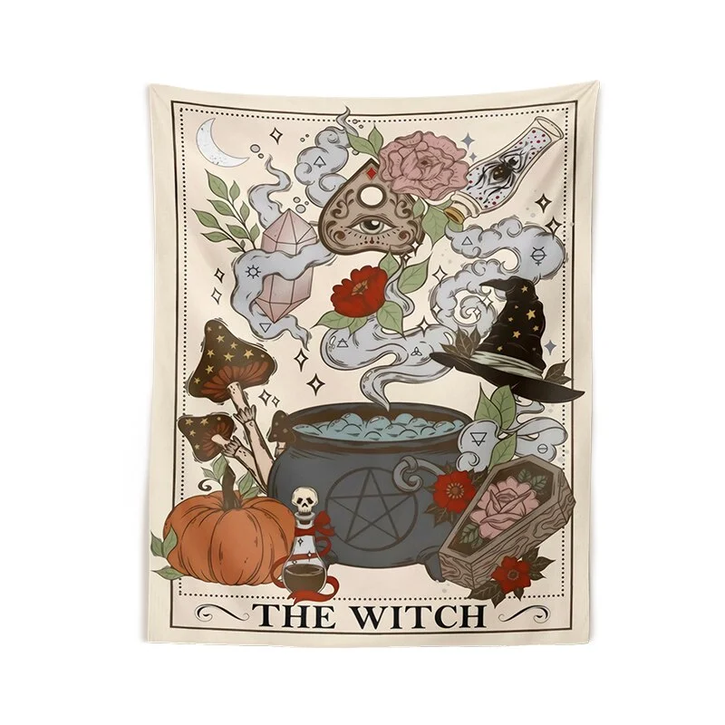 The Witch Tarot Card Tapestry Wall Hanging Retro Witchy Boho Cottage core Home Decor Hippie Mushroom Wall Carpet Decoration