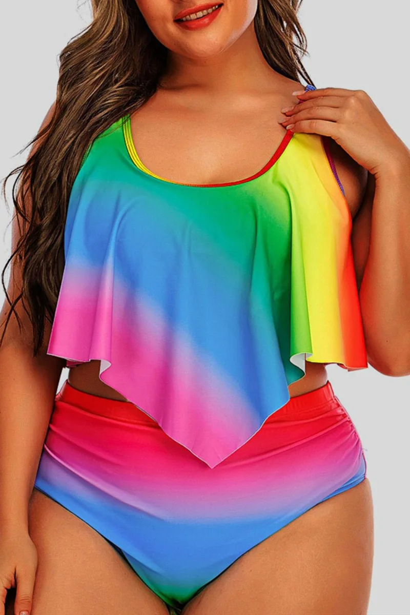 Colour Fashion Sexy Print Backless O Neck Plus Size Swimwear | EGEMISS