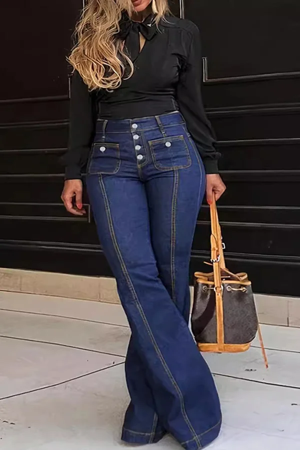 Buttoned High-Waisted Bootcut Jeans