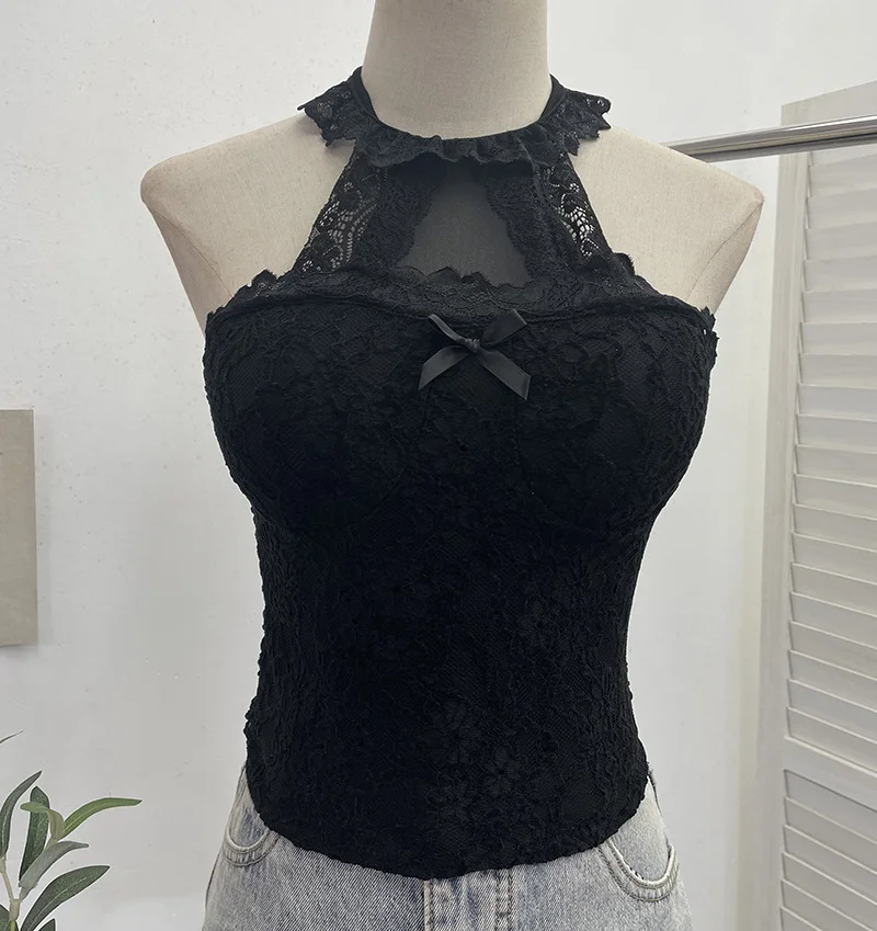 Nigikala Nigikala Shot With Chest Pad Hanging Neck Lace Sexy Sling Vest Short Babes Bottom Sleeveless Top 9196