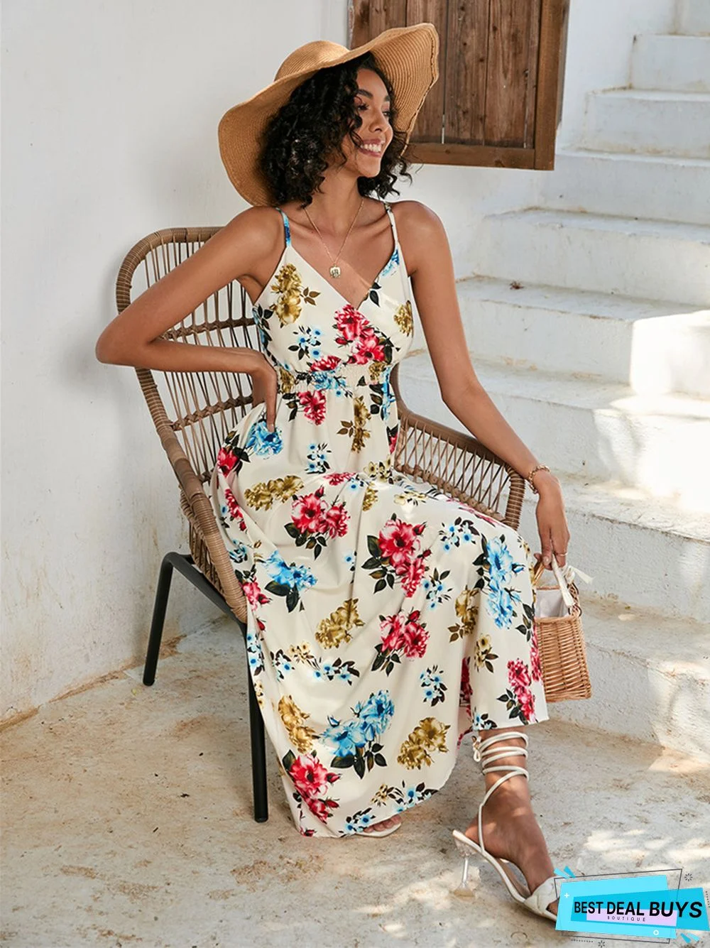 Summer Printed Waist-Length Suspender Dress