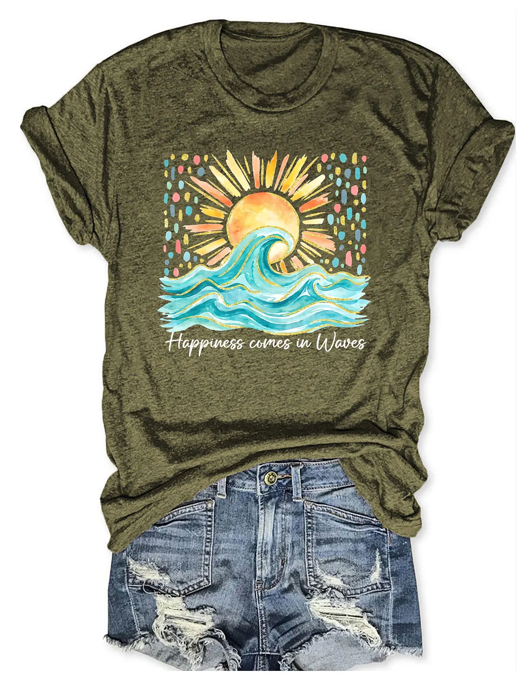Happiness Comes In Waves Summer Beach T-shirt