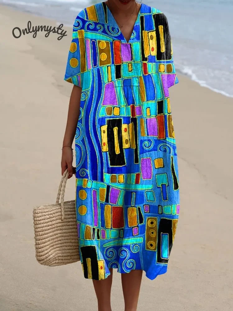 Women's Abstrct  Art Print Flowy Dress