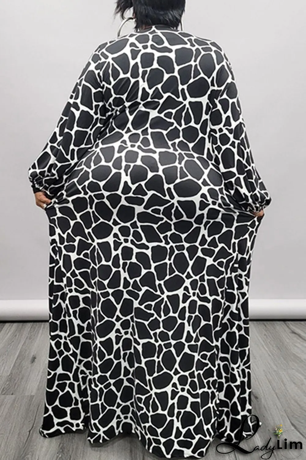 Brown Fashion Casual Print Cardigan Plus Size Overcoat