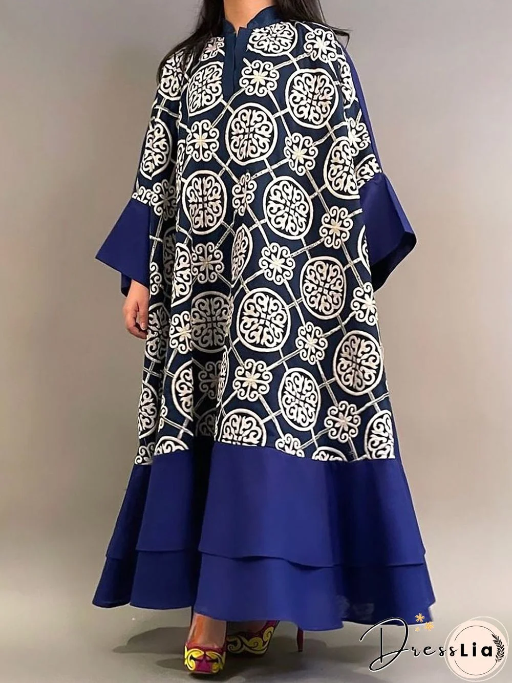 Pattern Loose Blue Layers Dress