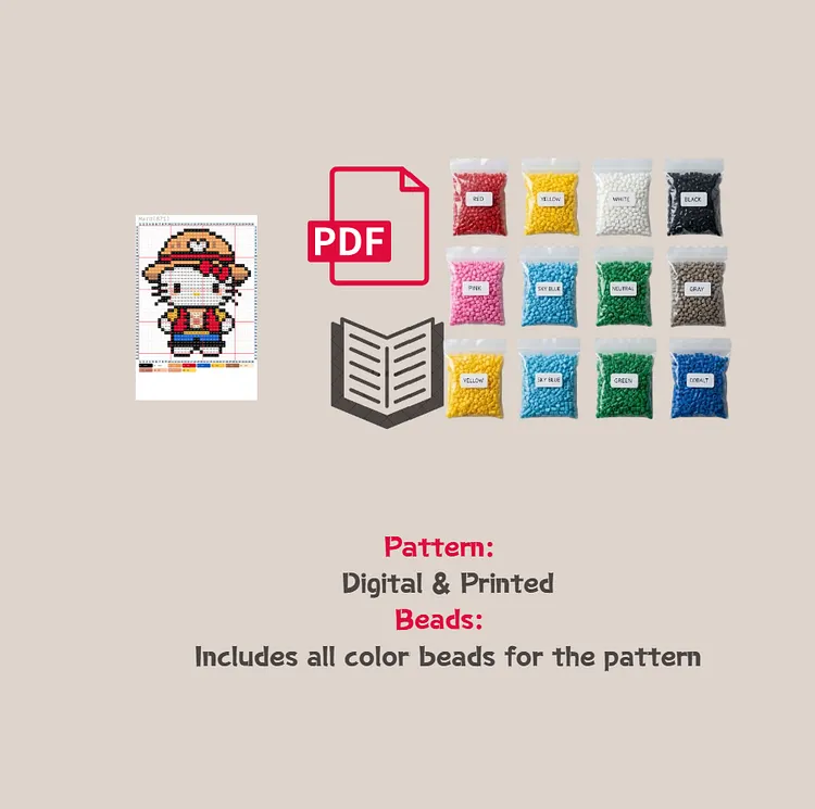 Luffy Kitty Pattern Fuse Bead Kit  | Cute DIY Fuse 871 Beads Set