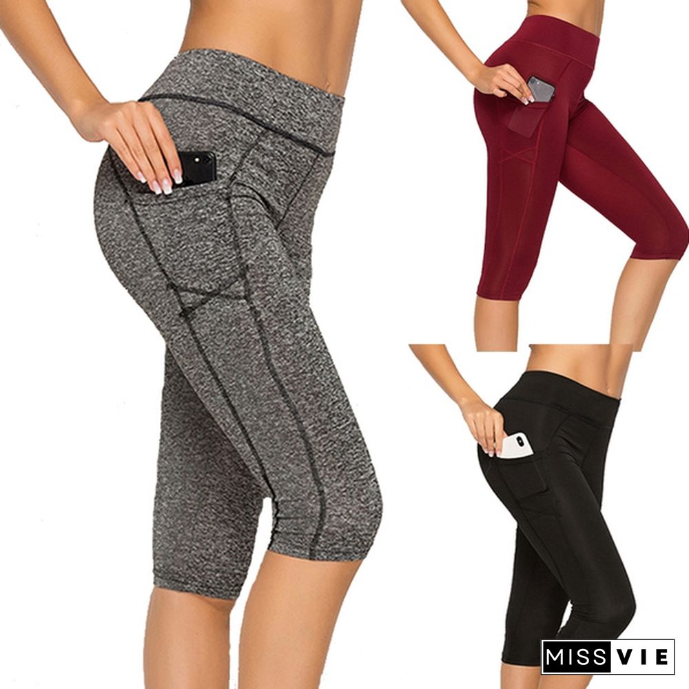 3/4 Women Yoga Pants Leggings Fitness Gym High Waist Pocket Sportwear Jogger Pant