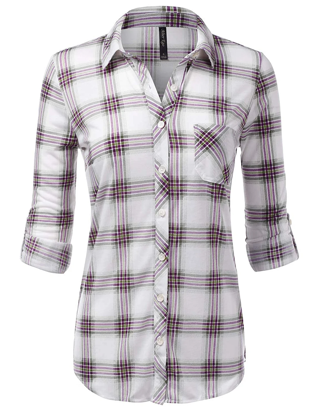 JJ Perfection Women's Long Sleeve Collared Button Down Plaid Flannel Shirt