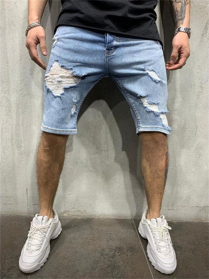 Broken Denim Shorts White Skinny Jeans Midriff Men's Pants