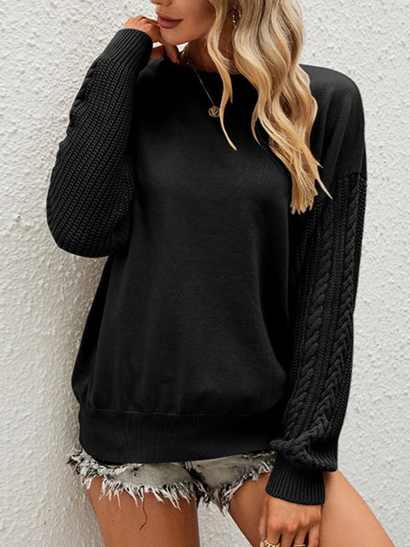 Women's Scoop Neck Long Sleeve Solid Color Top Knit Sweater