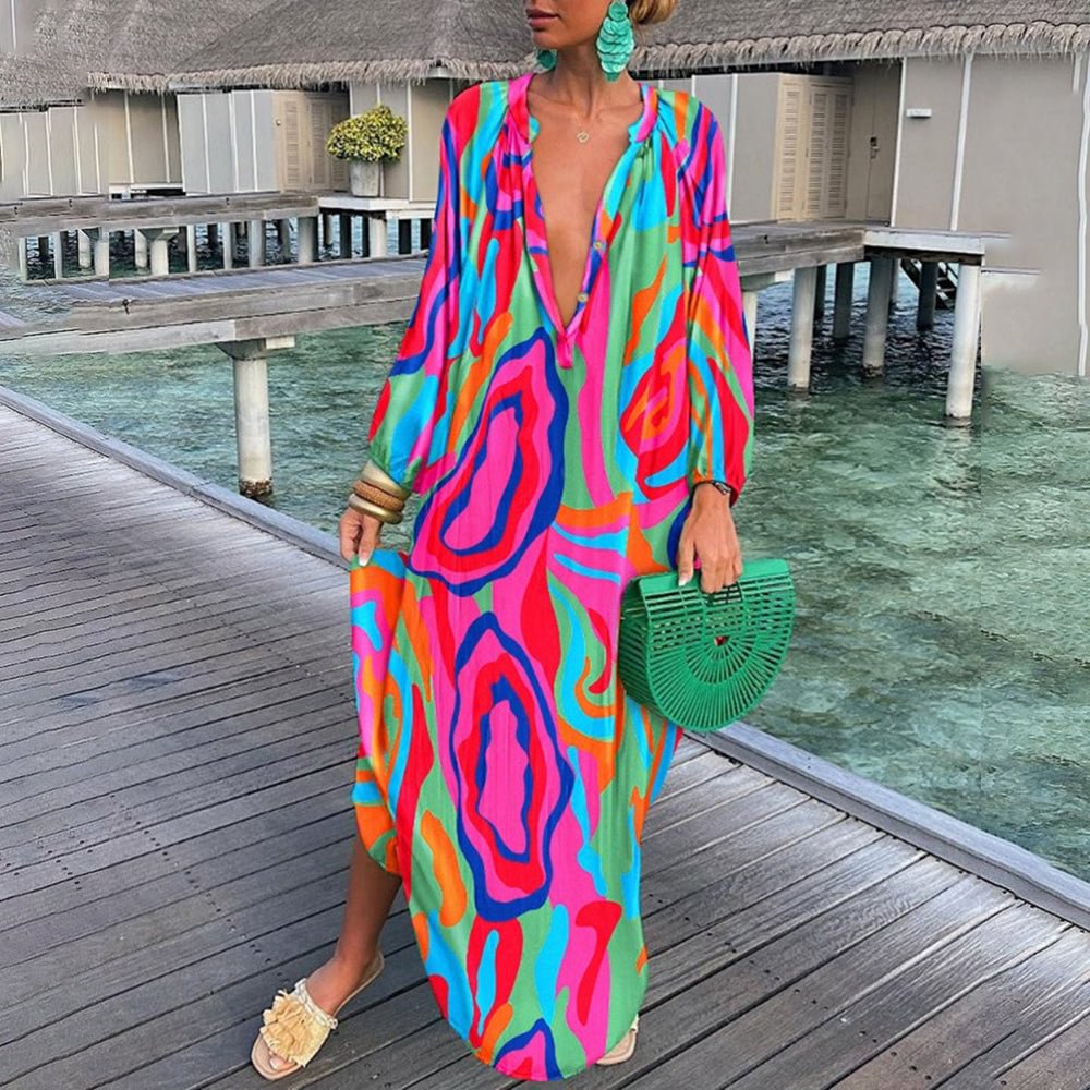 Showy Long Sleeve Multicolor Maxi Dress