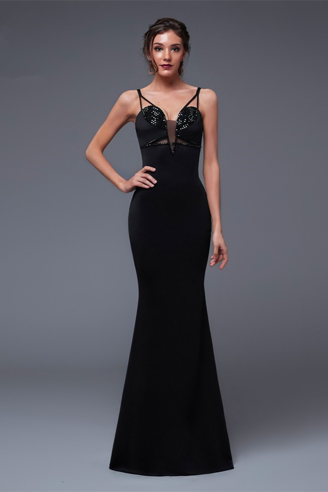 Sexy V-Nekc Spaghetti-Straps Mermaid Prom Dress Long Online With Beadings