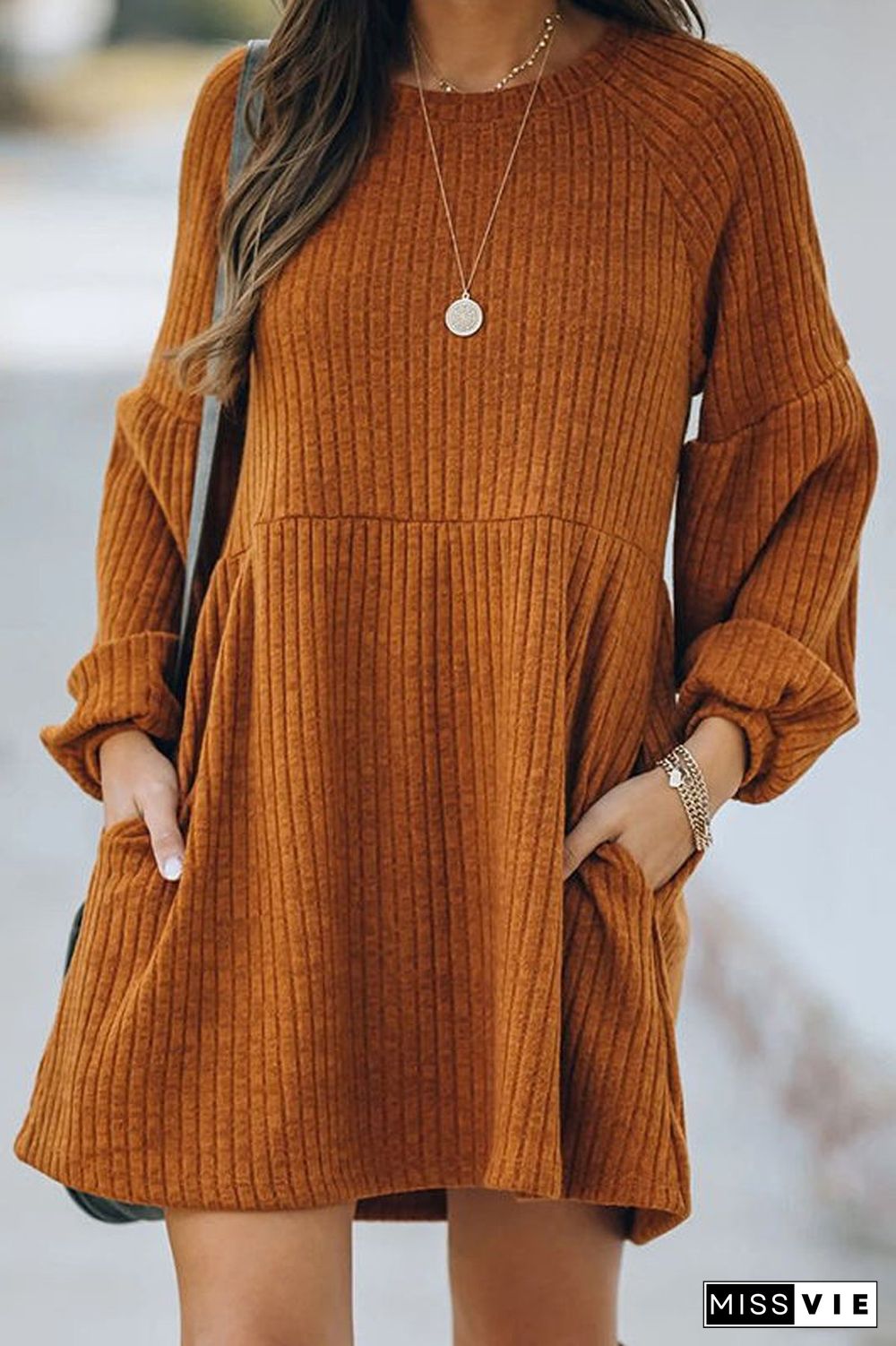 Round Neck Rib Knitted Dress