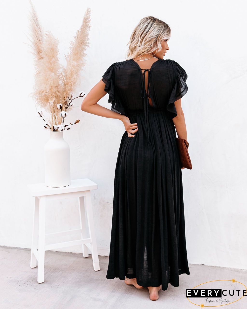 Off Shoulder Hem Split Ruffle Maxi Dress