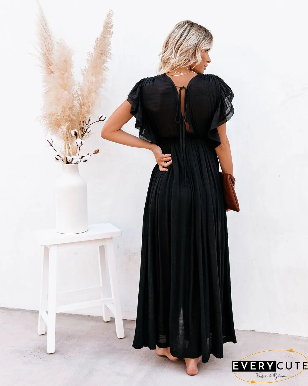 Off Shoulder Hem Split Ruffle Maxi Dress