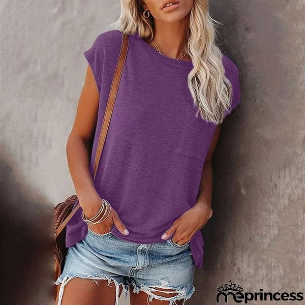 Summer Solid Color Round Neck Short Sleeve T-shirt