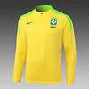 2025 Brazil Half-Pull Training Suit Yellow Football Shirt 1:1 Thai Quality Set