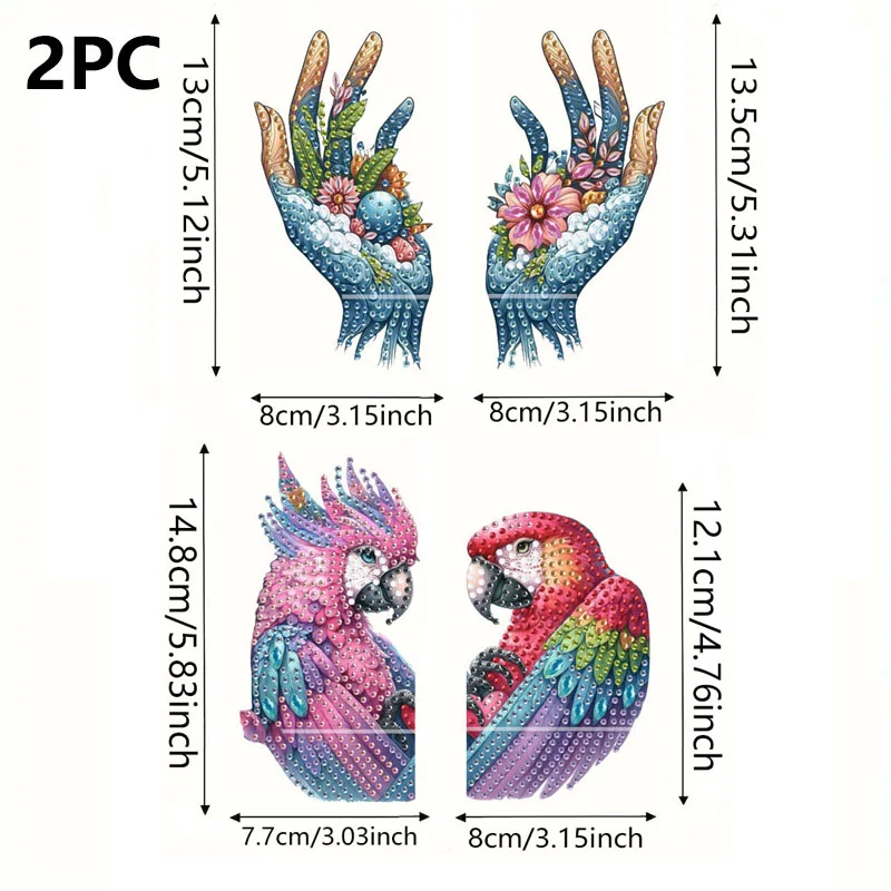 2pcs 2D Flat DIY Diamond Art Pendant DIY Home Decor Hanging Charm Decor (Parrot)