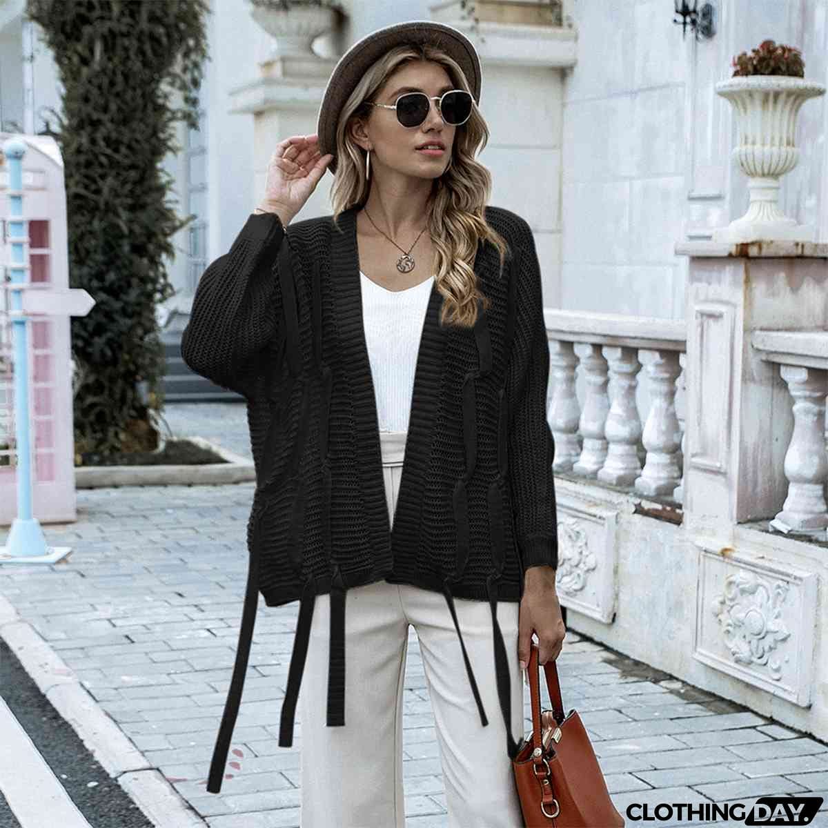 Open Front Strap Detail Cardigan