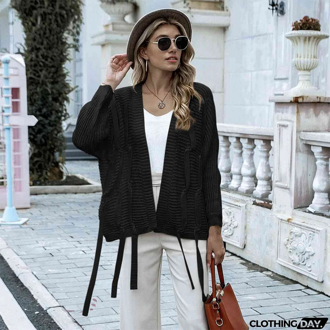 Open Front Strap Detail Cardigan
