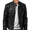 Men's Leather Stand Collar Zipper Punk Motorcycle Style Jacket Coat