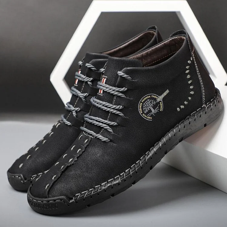 Outdoor Hand-Sewn Non-Slip Soft-Soled Casual High-Top Breathable Retro Leather Shoes shopify Stunahome.com
