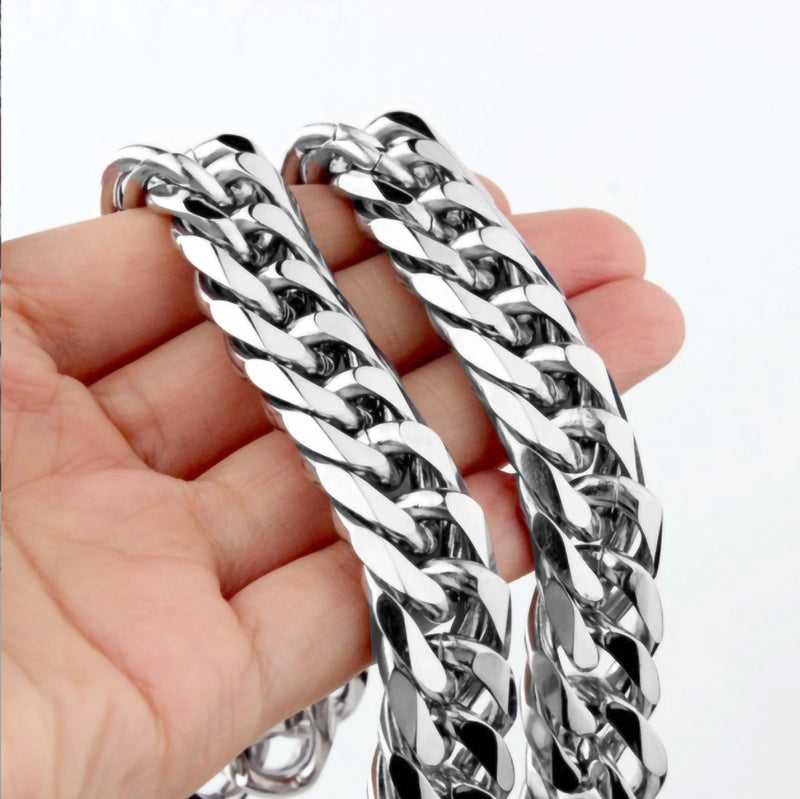 Hot Sale Men's Titanium Steel Stainless Steel Thick Chain Double Buckle Cuban Chain Six-sided Mill Multi-layer Chain Punk Style Necklace