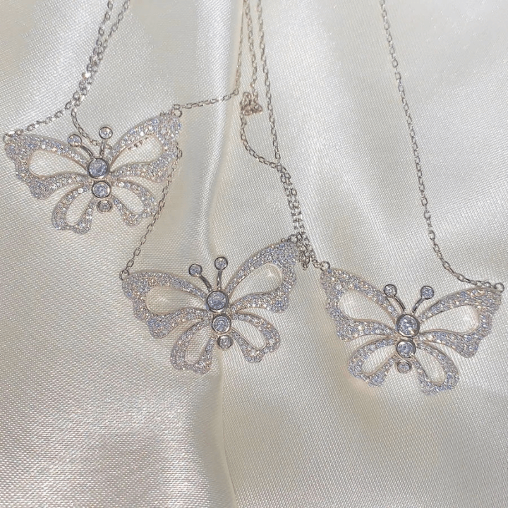Iced Out Hollow Butterfly Zircon Chain Women Choker Necklace