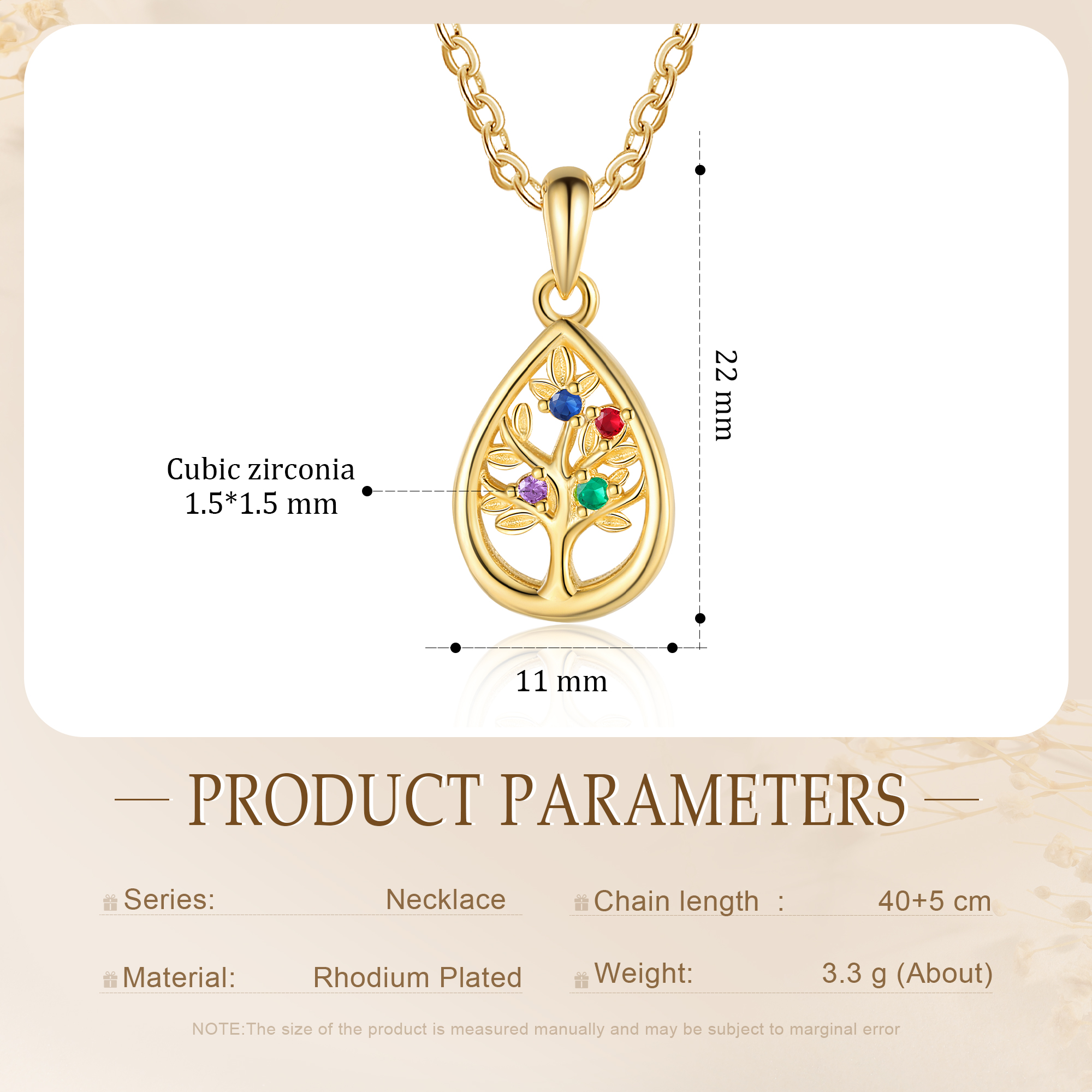 Personalised Women's Necklace Custom 4 Birthstones Teardrop Family Tree Pendant Necklace Birthday Gift for Her-Jessemade AU