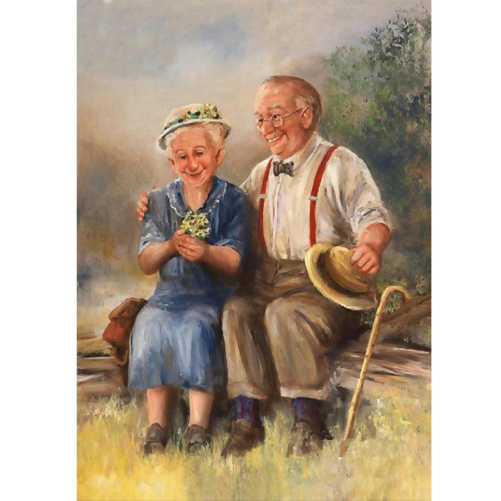 Full Round Diamond Painting Sweet Old Couple Lovers (40*30cm)