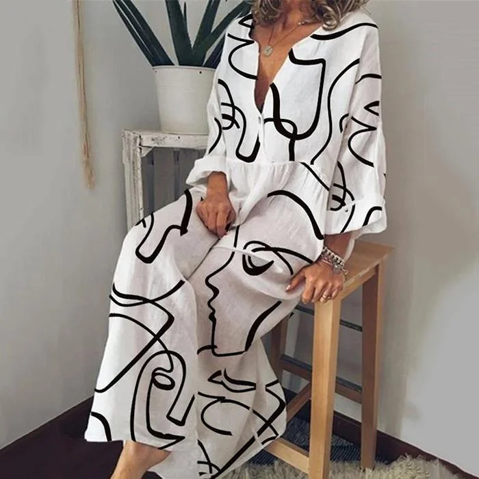 Casual V-Neck Printed Dress