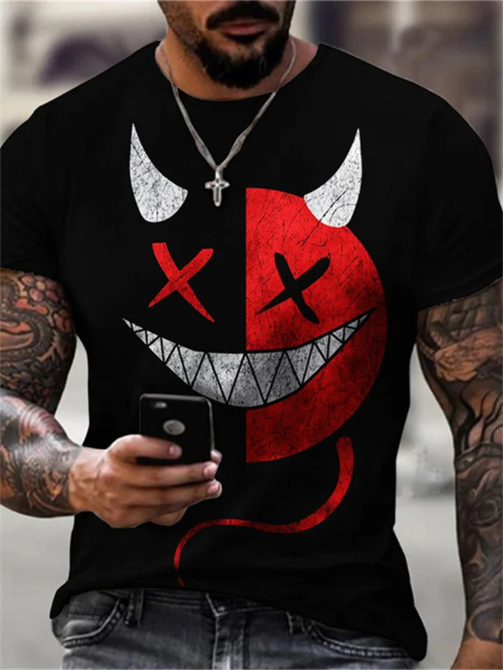 Colorful Quirky Little Devil Emoji Print Men's Street Hip-hop Style Short-sleeved 3D T-shirt Top-Cosfine