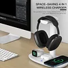 Headphone stand with 15w wireless charger, Suguder 4-in-1 charging station headphone stand for AirPods Max/Pro/2/3 iWatch 9/8/7/6/5/4/3/2/1/SE iPhone 15/ 14/13 /12/11/XS/XR/X for desktop desktop games
