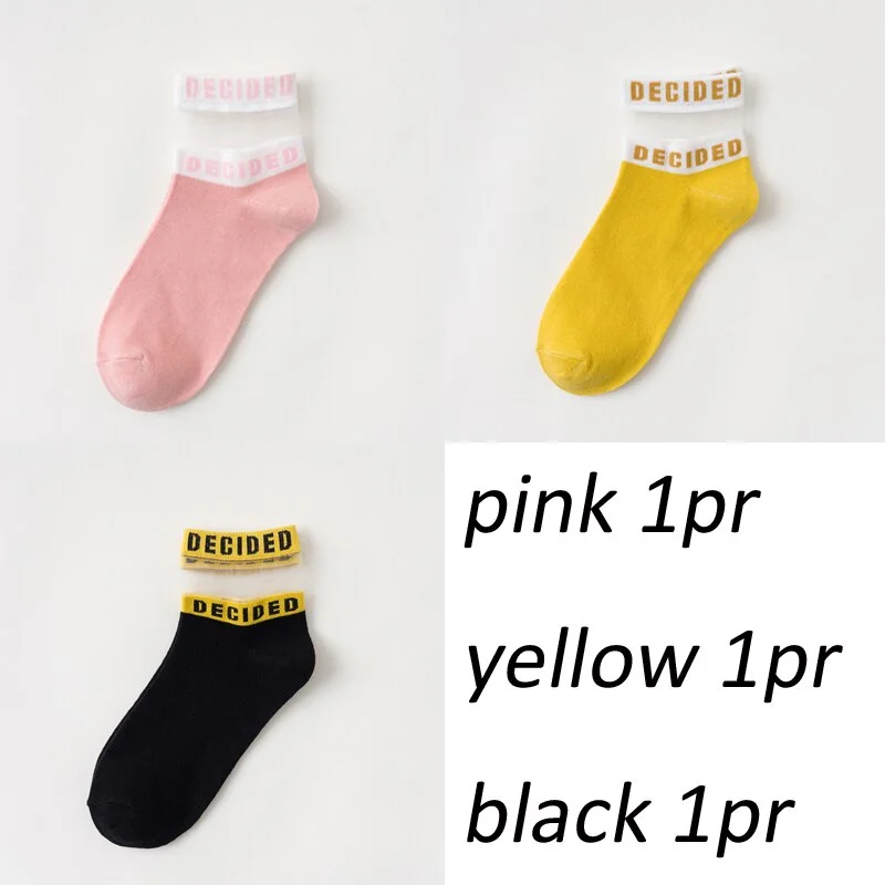 3 pair/set Lot Patchwork Fashion Socks for Girls Women Comfortable Letter Sox mix Summer Color Indoor Floor socks Cute