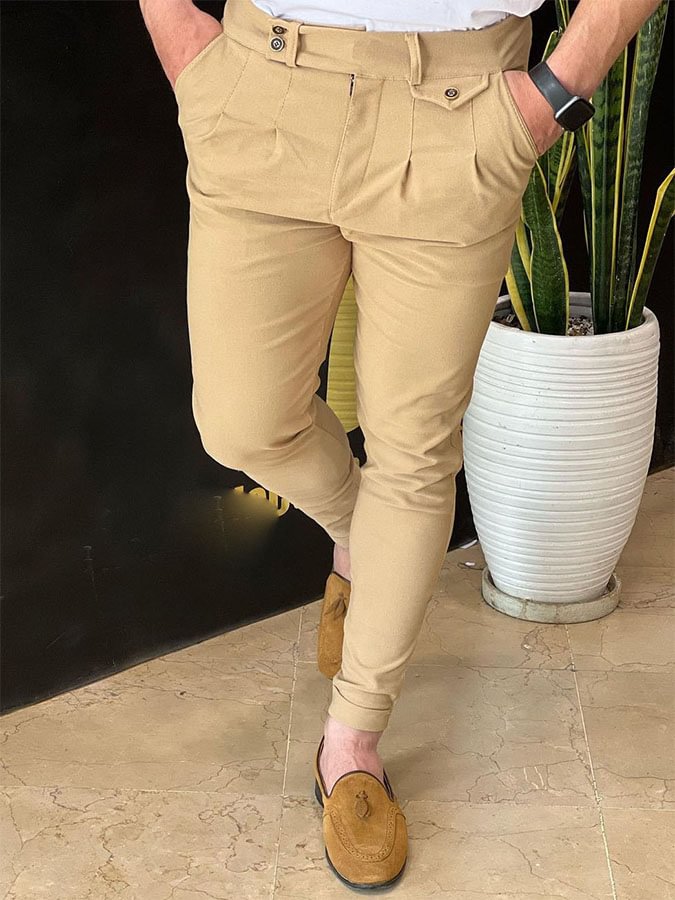 Men's Casual Pockets Pants In Khaki