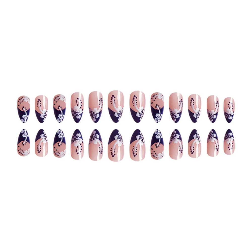 Churchf Blue And White Flowers Wearing Almond Nail Patch Removable Finished Product