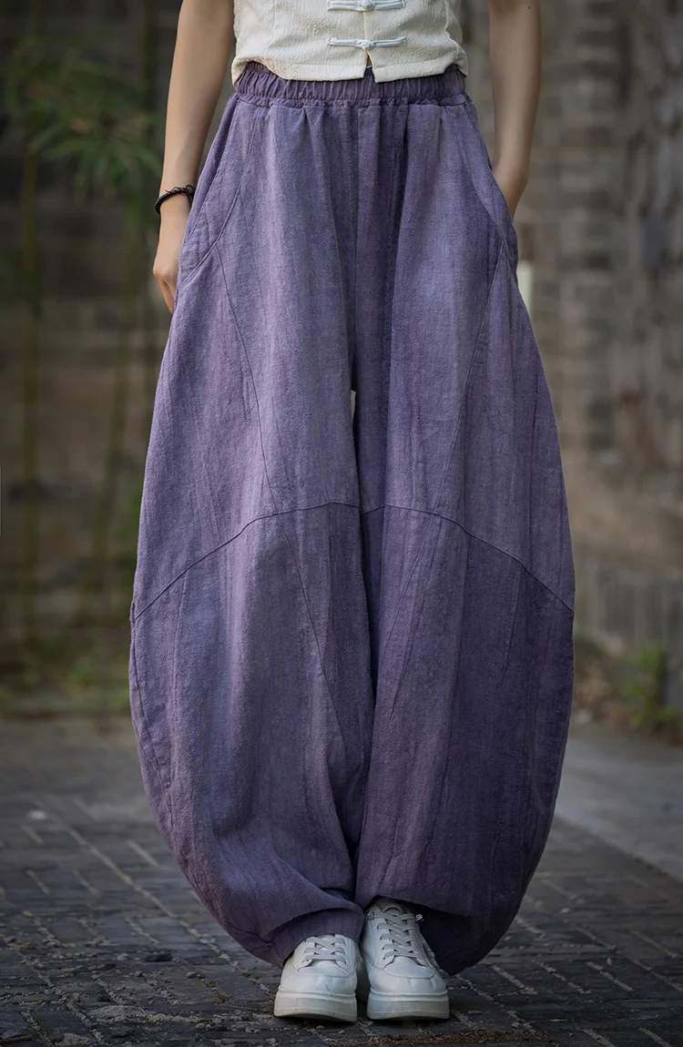 Vintage Handmade Tie-Dyed Ramie Lantern Pants